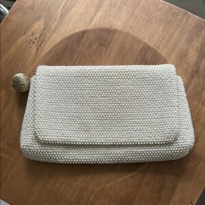 Vintage Lumured Cream Beaded Clutch Wristlet Purse Bag